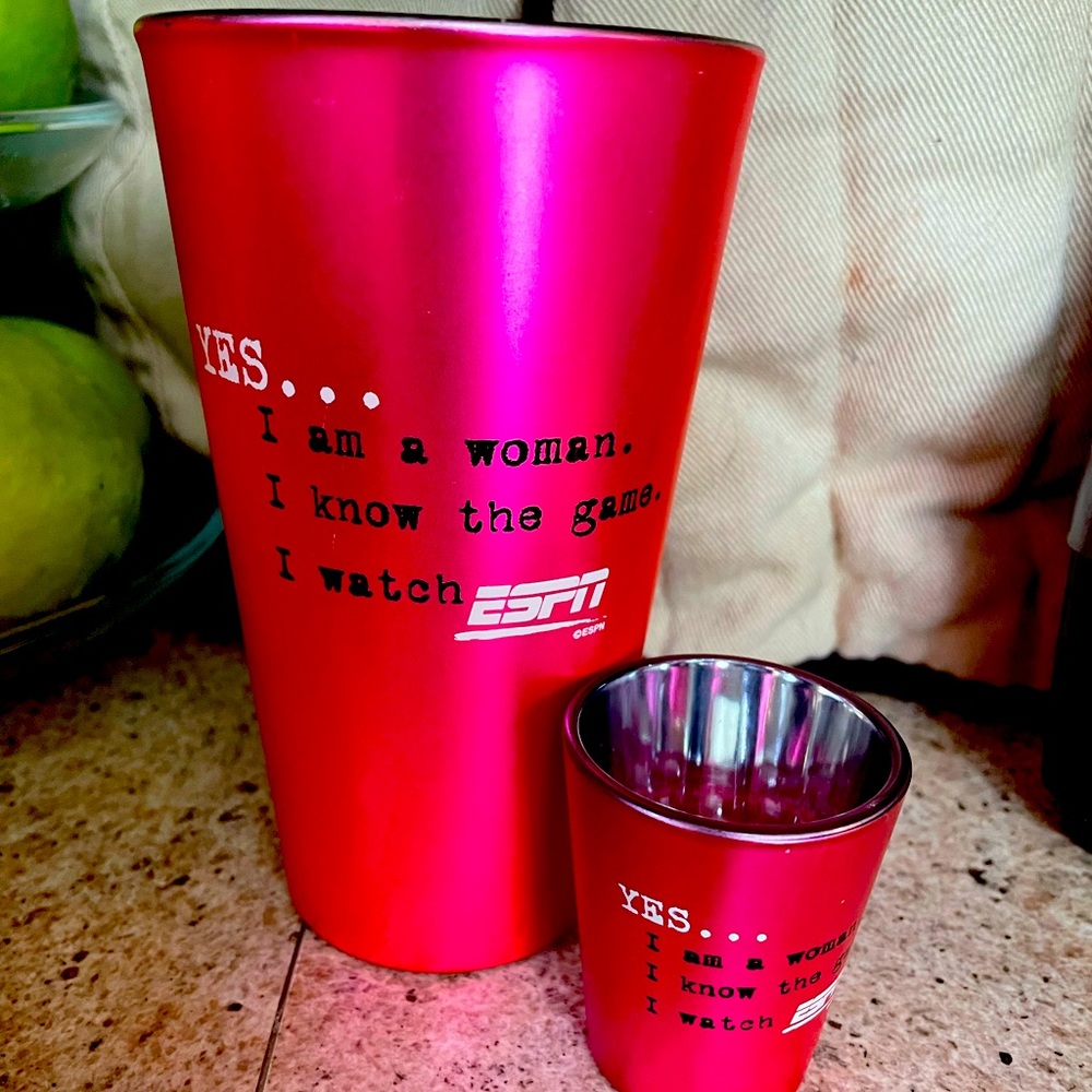 ESPN ‘I am a Woman… I Watch ESPN’ Pint and Shot Glass Set